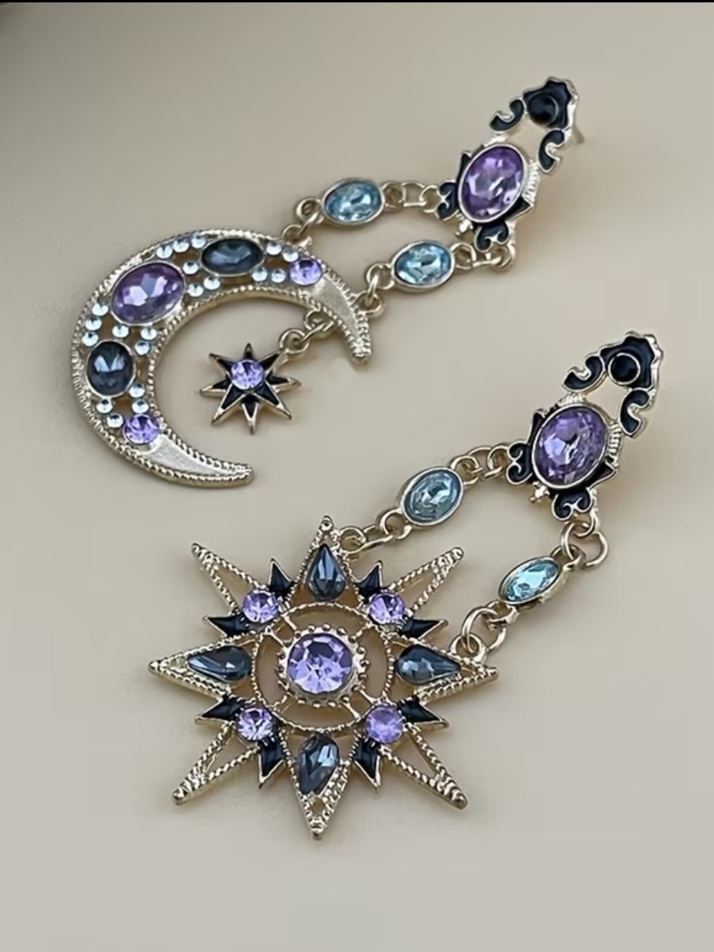 Gold-Tone Purple & Blue Celestial Drop Earrings